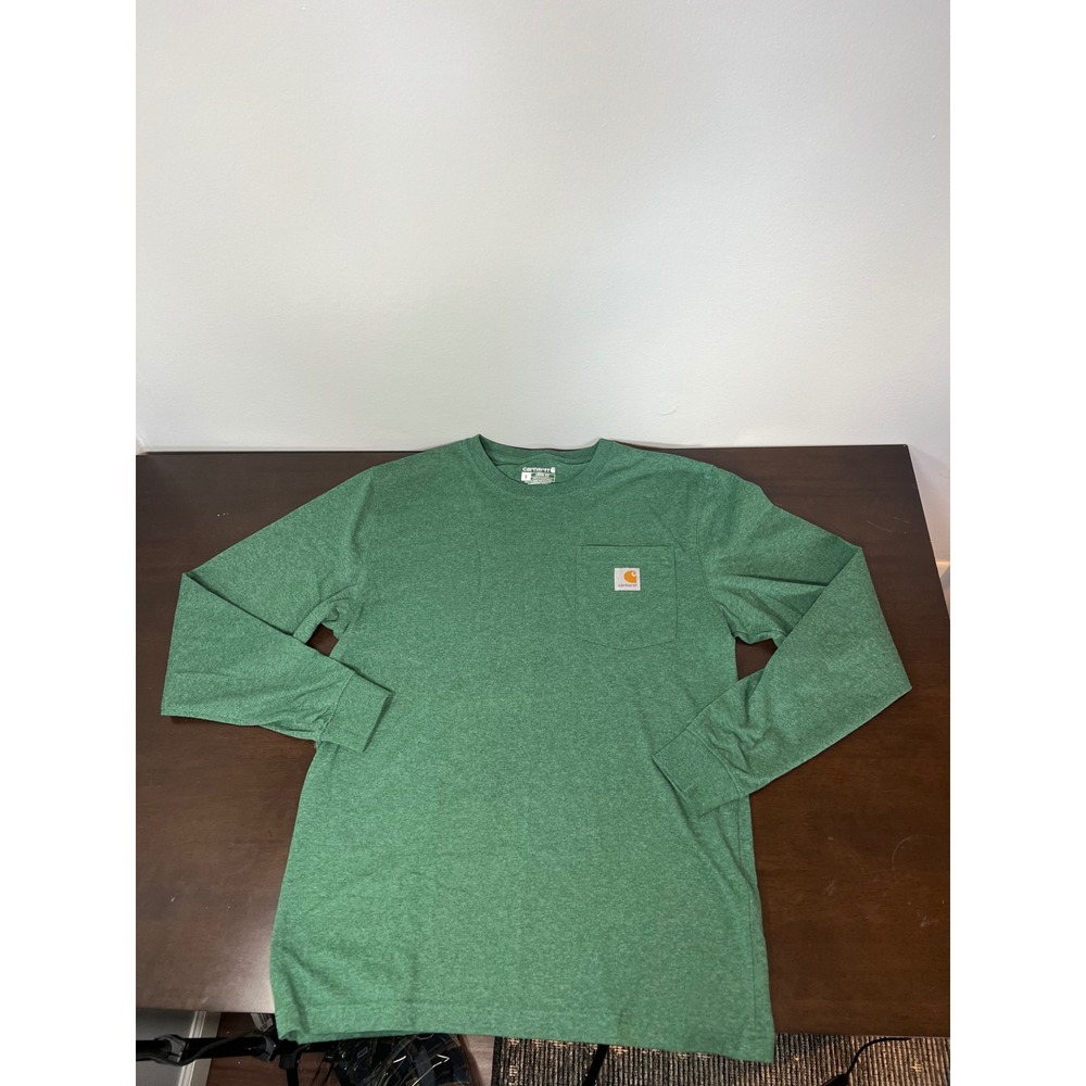 Carhartt Mens Loose Fit Long Sleeve Pocket T-Shirt Green Heather Small